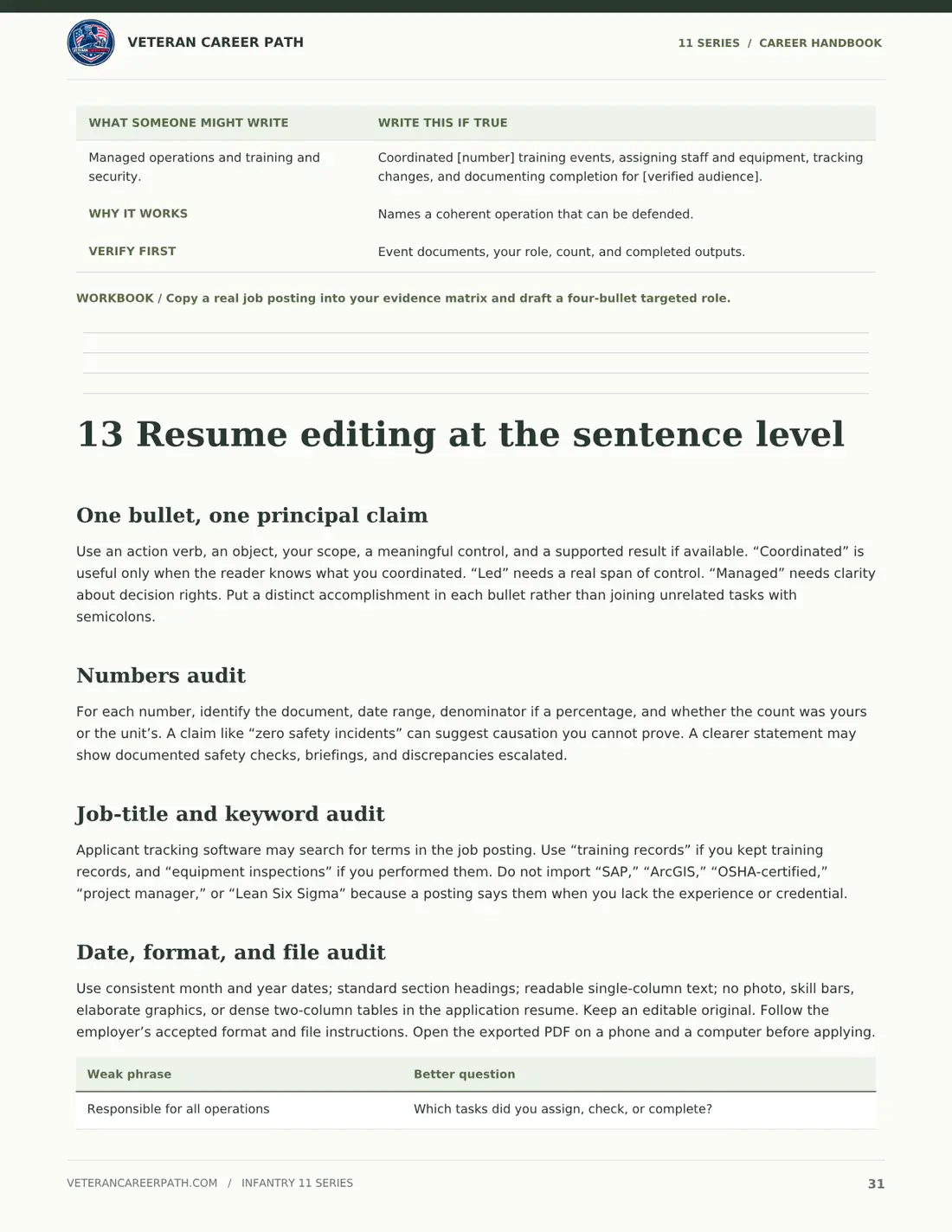 Sentence-level résumé editing and translation tables